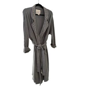 Erika Taylor Intimates Country Cottons Gray Floral Embroidered Robe M